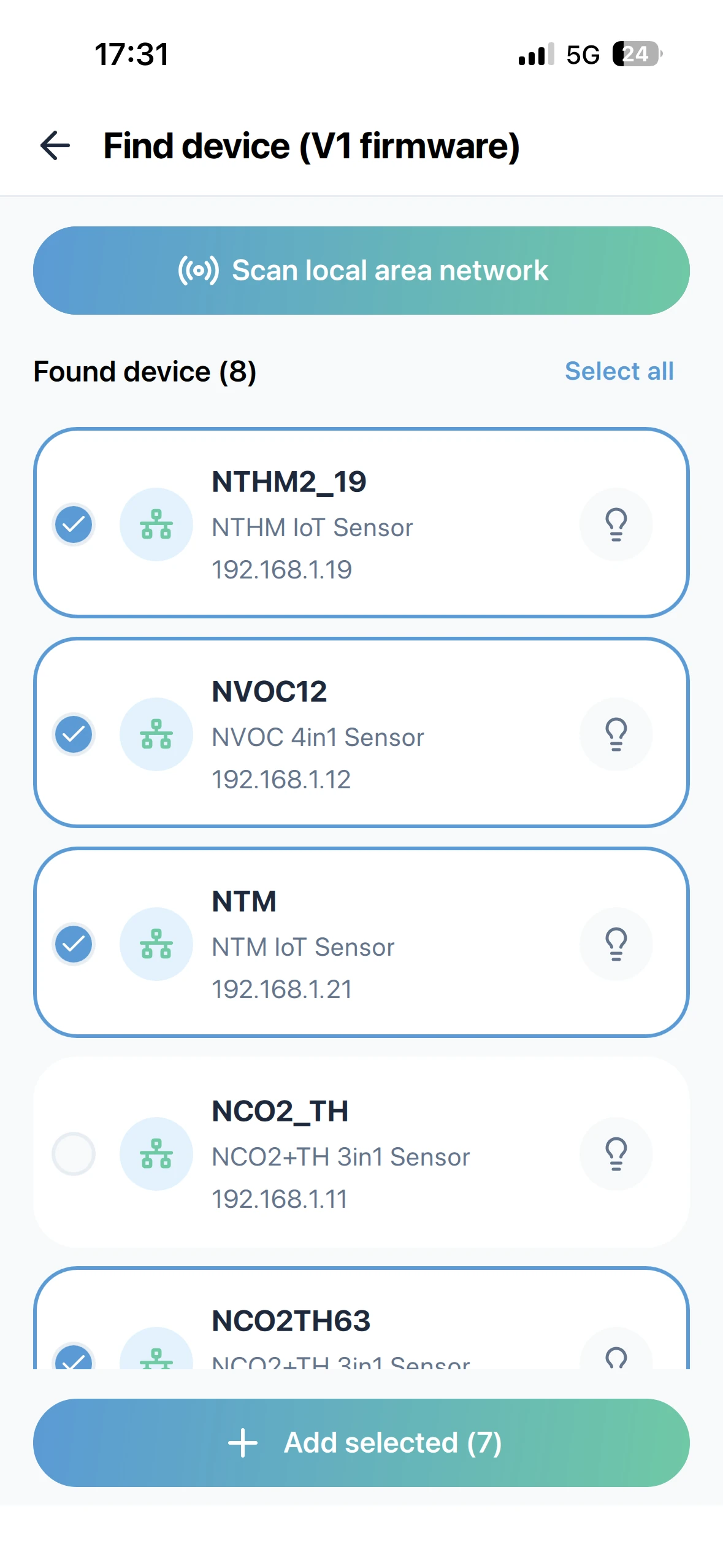 Monigear App - Seite zur LAN-Geräteerkennung