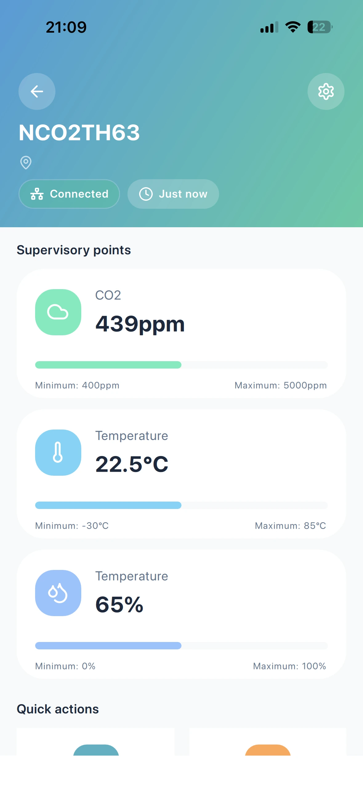 Monigear App - Gerätedetailseite mit Überwachungsdaten