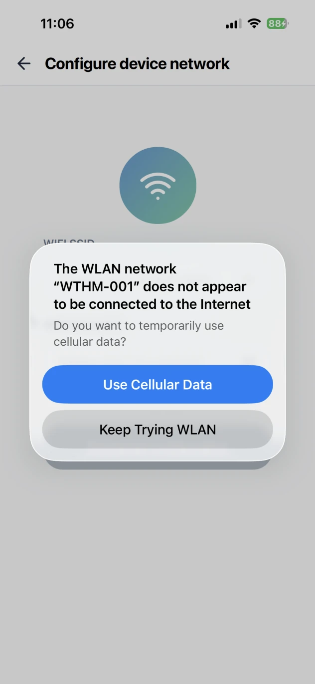 Monigear App - iOS-WLAN-Meldung „Kein Internet“
