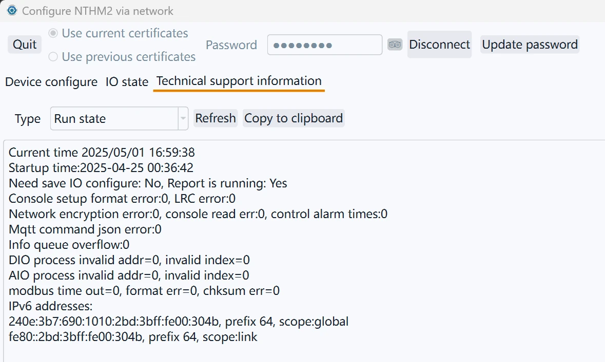 Technische Support-Informationen - Laufstatus