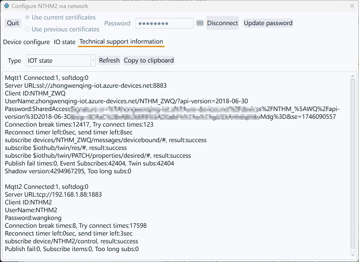 Technische Support-Informationen - IoT- / Modbus-Status